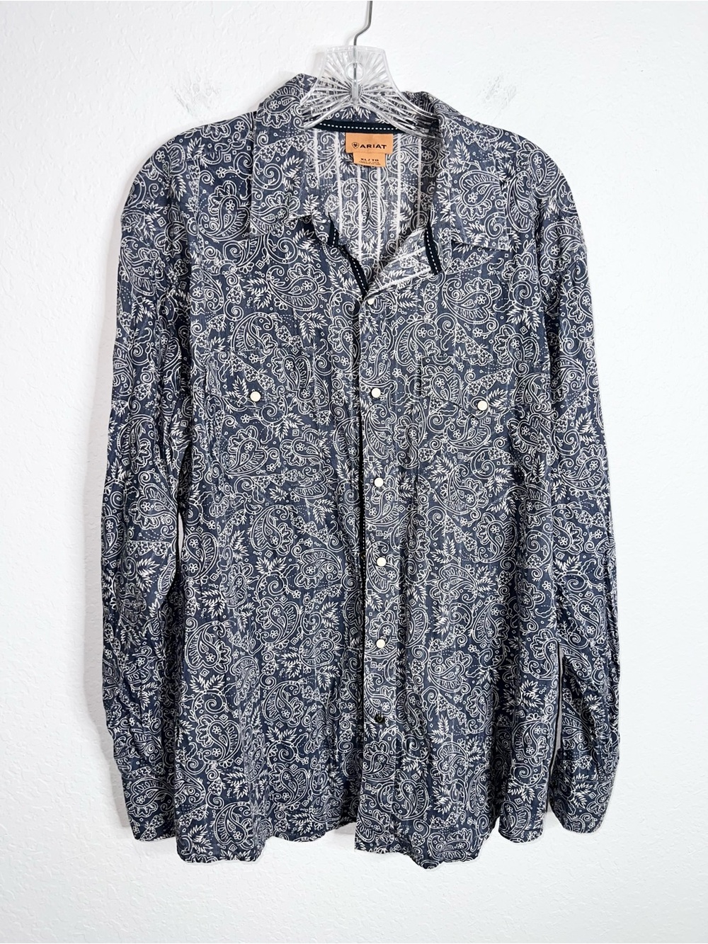 Ariat Dress Shirt Men’s XL Paisley Western Blue Long Sleeve Rodeo Pearl Snap